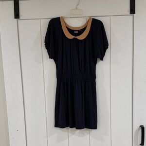 Navy and Tan Women's Peter Pan Collar Mini Dress